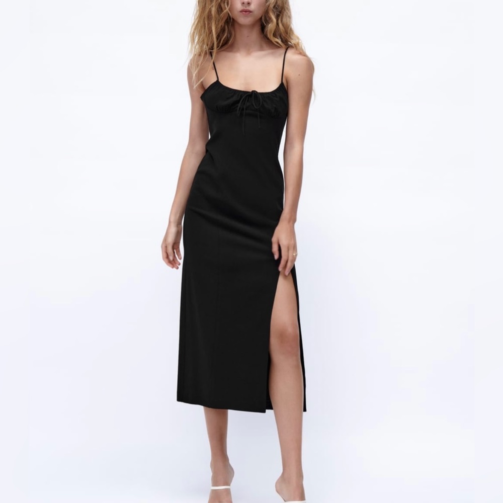 Zara Linen Blend Midi Dress w/ Slit XS